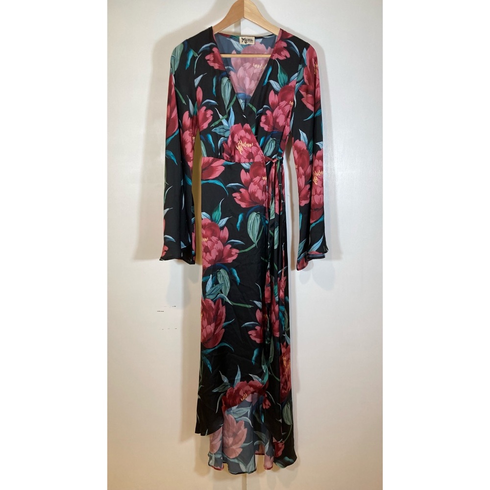 Show Me Your Mumu Anita Wrap Maxi Dress In Ruby Bloom Satin